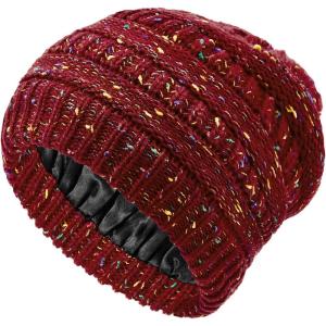 imageBeanies Women Satin Lined Beanie Winter Hats for Women Silk Lined Slouchy Beanie for Winter Warm Knit Cuffed Beanie HatBurgundy Mix