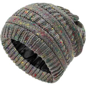 imageBeanies Women Satin Lined Beanie Winter Hats for Women Silk Lined Slouchy Beanie for Winter Warm Knit Cuffed Beanie HatDark Grey Mix