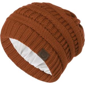 imageBeanies Women Satin Lined Beanie Winter Hats for Women Silk Lined Slouchy Beanie for Winter Warm Knit Cuffed Beanie HatDeep Orange