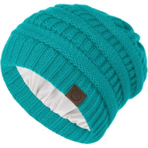 imageBeanies Women Satin Lined Beanie Winter Hats for Women Silk Lined Slouchy Beanie for Winter Warm Knit Cuffed Beanie HatLake Blue