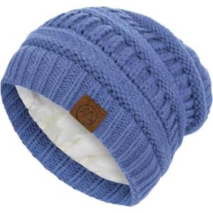 imageBeanies Women Satin Lined Beanie Winter Hats for Women Silk Lined Slouchy Beanie for Winter Warm Knit Cuffed Beanie HatLight Blue