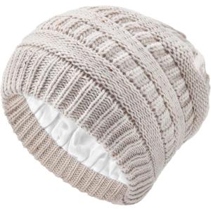 imageBeanies Women Satin Lined Beanie Winter Hats for Women Silk Lined Slouchy Beanie for Winter Warm Knit Cuffed Beanie HatLight Grey Mix