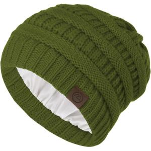 imageBeanies Women Satin Lined Beanie Winter Hats for Women Silk Lined Slouchy Beanie for Winter Warm Knit Cuffed Beanie HatOlive