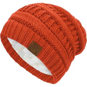 imageBeanies Women Satin Lined Beanie Winter Hats for Women Silk Lined Slouchy Beanie for Winter Warm Knit Cuffed Beanie HatOrange