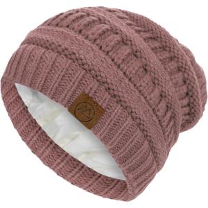 imageBeanies Women Satin Lined Beanie Winter Hats for Women Silk Lined Slouchy Beanie for Winter Warm Knit Cuffed Beanie HatPink