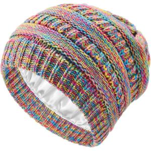 imageBeanies Women Satin Lined Beanie Winter Hats for Women Silk Lined Slouchy Beanie for Winter Warm Knit Cuffed Beanie HatPink Mix