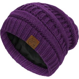 imageBeanies Women Satin Lined Beanie Winter Hats for Women Silk Lined Slouchy Beanie for Winter Warm Knit Cuffed Beanie HatPueple