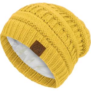 imageBeanies Women Satin Lined Beanie Winter Hats for Women Silk Lined Slouchy Beanie for Winter Warm Knit Cuffed Beanie HatR Yellow