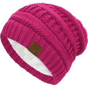 imageBeanies Women Satin Lined Beanie Winter Hats for Women Silk Lined Slouchy Beanie for Winter Warm Knit Cuffed Beanie HatRose Red