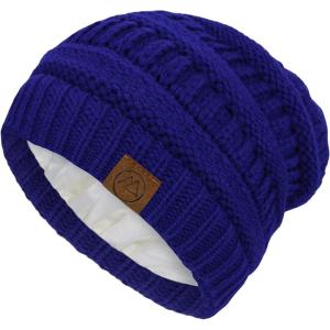imageBeanies Women Satin Lined Beanie Winter Hats for Women Silk Lined Slouchy Beanie for Winter Warm Knit Cuffed Beanie HatRoyal Blue