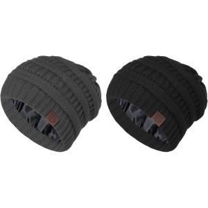 imageBeanies Women Satin Lined Beanie Winter Hats for Women Silk Lined Slouchy Beanie for Winter Warm Knit Cuffed Beanie HatX Blackdark Grey