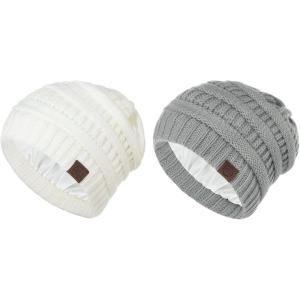 imageBeanies Women Satin Lined Beanie Winter Hats for Women Silk Lined Slouchy Beanie for Winter Warm Knit Cuffed Beanie HatX Whitelight Grey