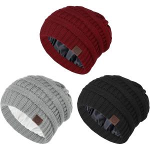 imageBeanies Women Satin Lined Beanie Winter Hats for Women Silk Lined Slouchy Beanie for Winter Warm Knit Cuffed Beanie HatY Blacklight Greyburgundy