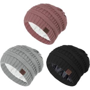 imageBeanies Women Satin Lined Beanie Winter Hats for Women Silk Lined Slouchy Beanie for Winter Warm Knit Cuffed Beanie HatY Blacklight Greypink