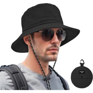 imageBucket hat for Women Men Waterproof Wide Brim Sun Hats Foldable Boonie Safari Fishing Hiking Beach HatsBlack