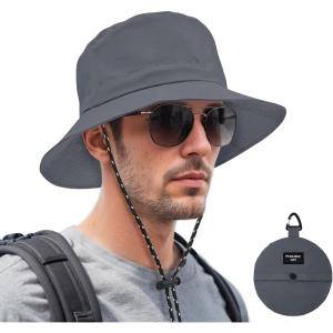 imageBucket hat for Women Men Waterproof Wide Brim Sun Hats Foldable Boonie Safari Fishing Hiking Beach HatsGrey