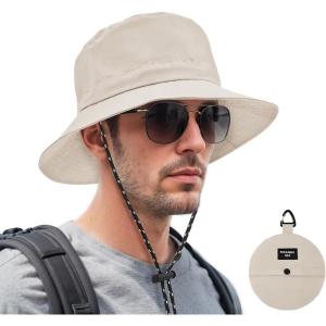 imageBucket hat for Women Men Waterproof Wide Brim Sun Hats Foldable Boonie Safari Fishing Hiking Beach HatsLight Khaki