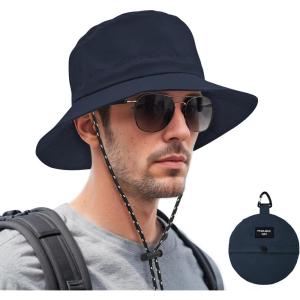 imageBucket hat for Women Men Waterproof Wide Brim Sun Hats Foldable Boonie Safari Fishing Hiking Beach HatsNavy