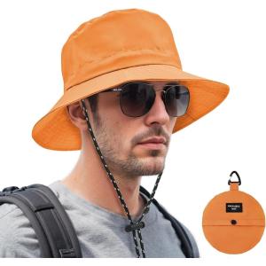 imageBucket hat for Women Men Waterproof Wide Brim Sun Hats Foldable Boonie Safari Fishing Hiking Beach HatsOrange