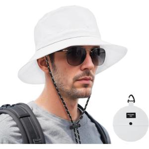 imageBucket hat for Women Men Waterproof Wide Brim Sun Hats Foldable Boonie Safari Fishing Hiking Beach HatsWhite