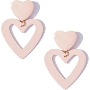 imageHeart Earrings Y2K Love Heart Big Hoop Cute Fun Dangle EarringsDusty PinkMetal