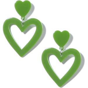 imageHeart Earrings Y2K Love Heart Big Hoop Cute Fun Dangle EarringsGreen