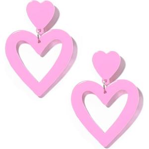 imageHeart Earrings Y2K Love Heart Big Hoop Cute Fun Dangle EarringsPink