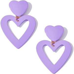 imageHeart Earrings Y2K Love Heart Big Hoop Cute Fun Dangle EarringsPurpleMetal