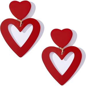 imageHeart Earrings Y2K Love Heart Big Hoop Cute Fun Dangle EarringsWineMetal