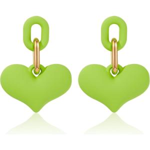 imageLove Heart Earrings for Women Girls Trendy Y2K Drop Earrings Colorful Cute Dangle Statement Earrings Fun Concert Earrings Halloween Mothers Day Birthday GiftGreen