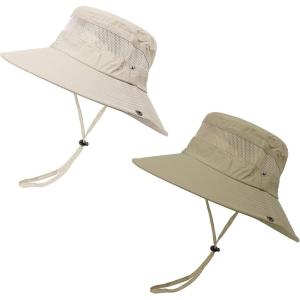 imageMens Sports Sun Hat Wide Brim Summer Hat with UV Protection for Outdoor Hunting Fishing Safari Bucket Sun HatsY Dark Khaki  Beige