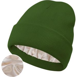 imageSatin Lined Winter Beanie Hats for Women Knit Beanie Hat Slouchy Skull Caps Silk Lining Unisex HatsGreen