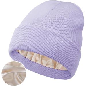 imageSatin Lined Winter Beanie Hats for Women Knit Beanie Hat Slouchy Skull Caps Silk Lining Unisex HatsPurple