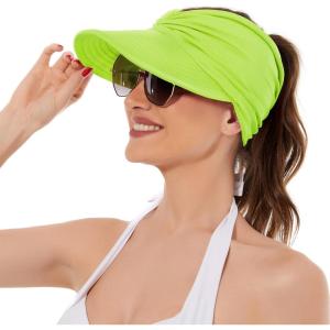 imageSun Hats for Women UV Protection Sun Visor Wide Brim Summer Hats with PonytailFluorescein