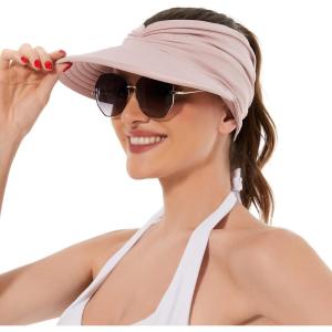 imageSun Hats for Women UV Protection Sun Visor Wide Brim Summer Hats with PonytailPink