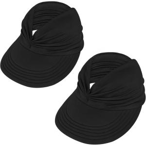 imageSun Hats for Women UV Protection Sun Visor Wide Brim Summer Hats with PonytailZ 2 Pack Black
