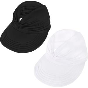 imageSun Hats for Women UV Protection Sun Visor Wide Brim Summer Hats with PonytailZ Black  White