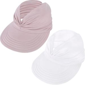 imageSun Hats for Women UV Protection Sun Visor Wide Brim Summer Hats with PonytailZ Pink  White