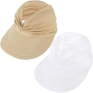 imageSun Hats for Women UV Protection Sun Visor Wide Brim Summer Hats with PonytailZ White  Beige