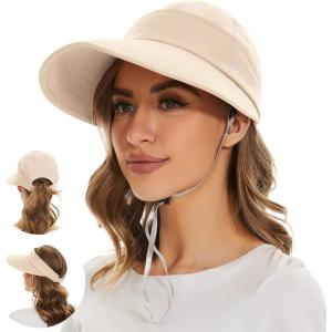 imageSun Hats for Women UV Protection Wide Brim 2 in 1 ZipOff Visor Summer Beach Hat Womens Packable Golf HatBeige