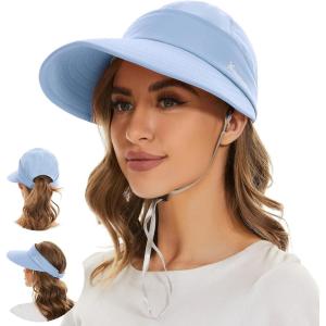 imageSun Hats for Women UV Protection Wide Brim 2 in 1 ZipOff Visor Summer Beach Hat Womens Packable Golf HatBlue
