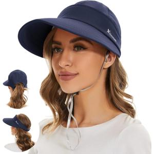 imageSun Hats for Women UV Protection Wide Brim 2 in 1 ZipOff Visor Summer Beach Hat Womens Packable Golf HatNavy