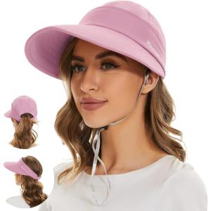 imageSun Hats for Women UV Protection Wide Brim 2 in 1 ZipOff Visor Summer Beach Hat Womens Packable Golf HatPink