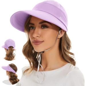 imageSun Hats for Women UV Protection Wide Brim 2 in 1 ZipOff Visor Summer Beach Hat Womens Packable Golf HatPurple