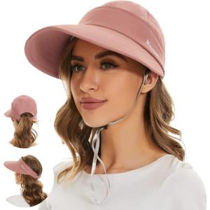 imageSun Hats for Women UV Protection Wide Brim 2 in 1 ZipOff Visor Summer Beach Hat Womens Packable Golf HatSalmon Pink