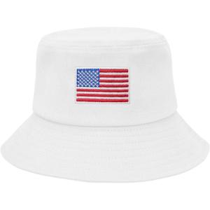 imageUnisex Athletic Bucket Hat Solid Colors Sun Hat with UV Protection for Outdoor Sports Packable Summer HatsX White American Flag