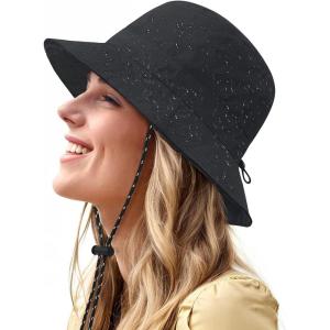imageWaterproof Bucket Hat for Women Men Rain Hat Wide Brim Packable Sun Hat UV Protection Summer Beach Fishing Hiking Safari HatBlack