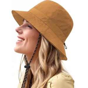 imageWaterproof Bucket Hat for Women Men Rain Hat Wide Brim Packable Sun Hat UV Protection Summer Beach Fishing Hiking Safari HatDeep Yellow