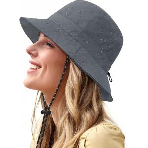 imageWaterproof Bucket Hat for Women Men Rain Hat Wide Brim Packable Sun Hat UV Protection Summer Beach Fishing Hiking Safari HatGrey