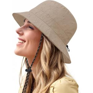 imageWaterproof Bucket Hat for Women Men Rain Hat Wide Brim Packable Sun Hat UV Protection Summer Beach Fishing Hiking Safari HatKhaki